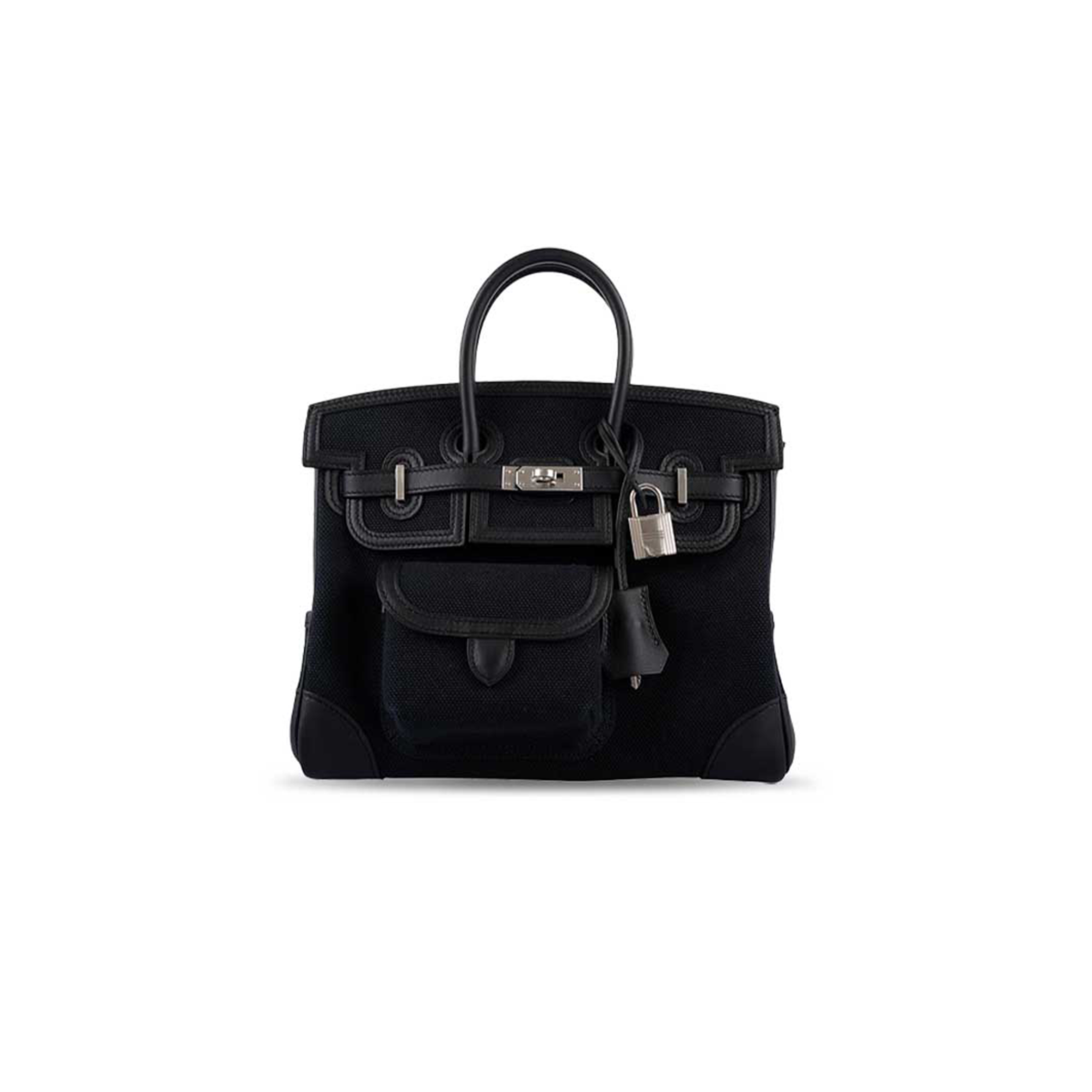 HERMÈS MASTER CARGO BIRKIN 25 BLACK TOILE GOELAND AND SWIFT PALLADIUM HARDWARE (25*20*13cm)